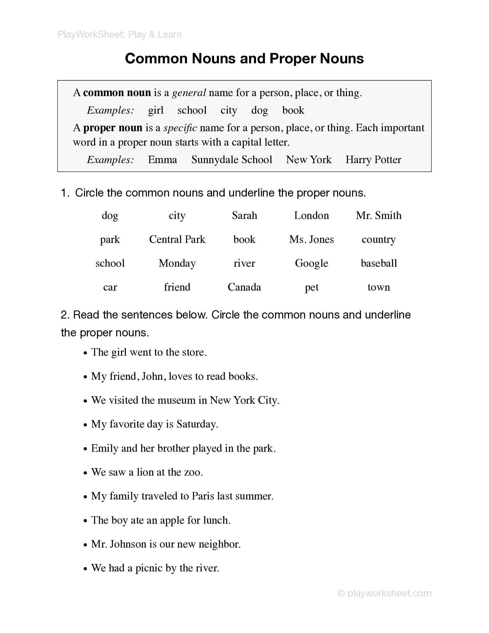 Common and Proper Nouns - ESL worksheet by VaneV, image size:1700x2200