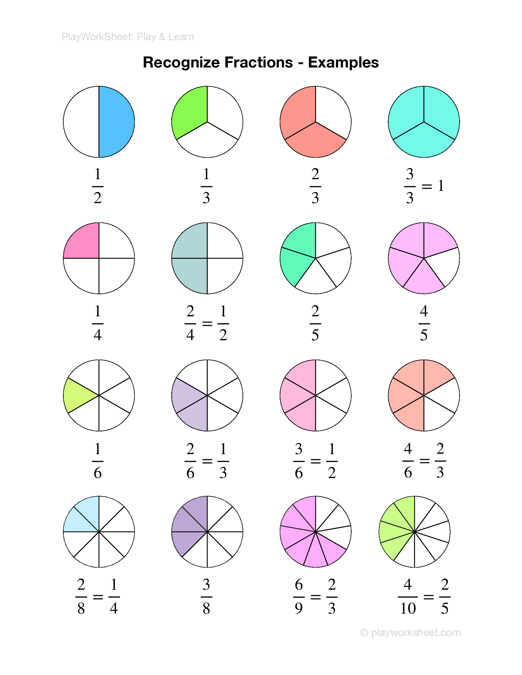 Examples on Recognizing Fraction Charts | Free Printables for Kids