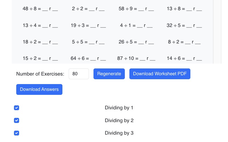 Division Facts with Remainders Worksheets Generator: Building Proficiency in Division Skills
