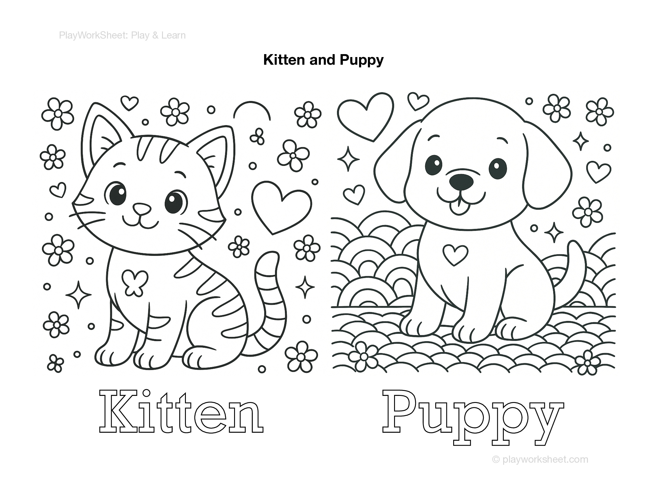Kitten and Puppy Coloring Pages - Page 2