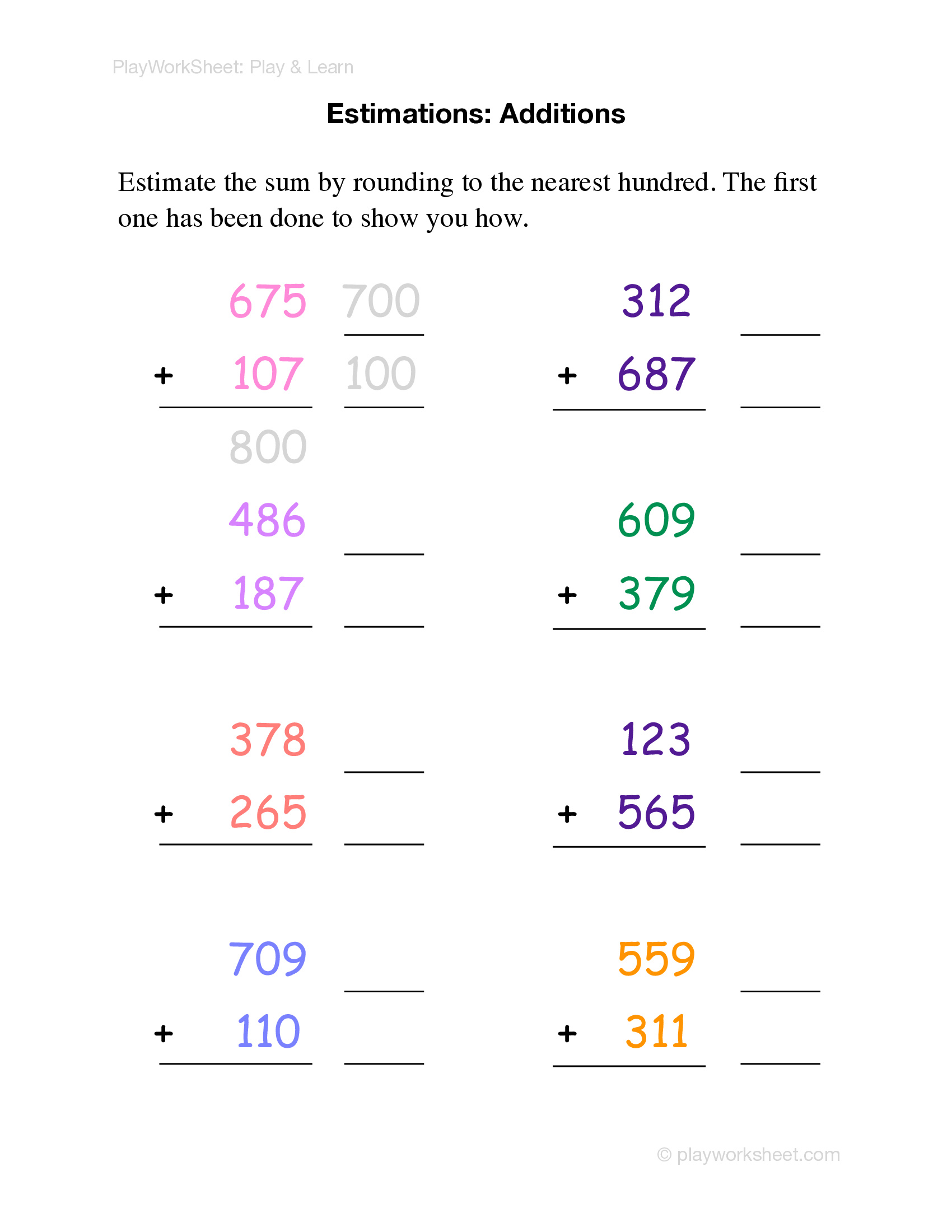 Estimations: Additions and Subtractions - Page 1