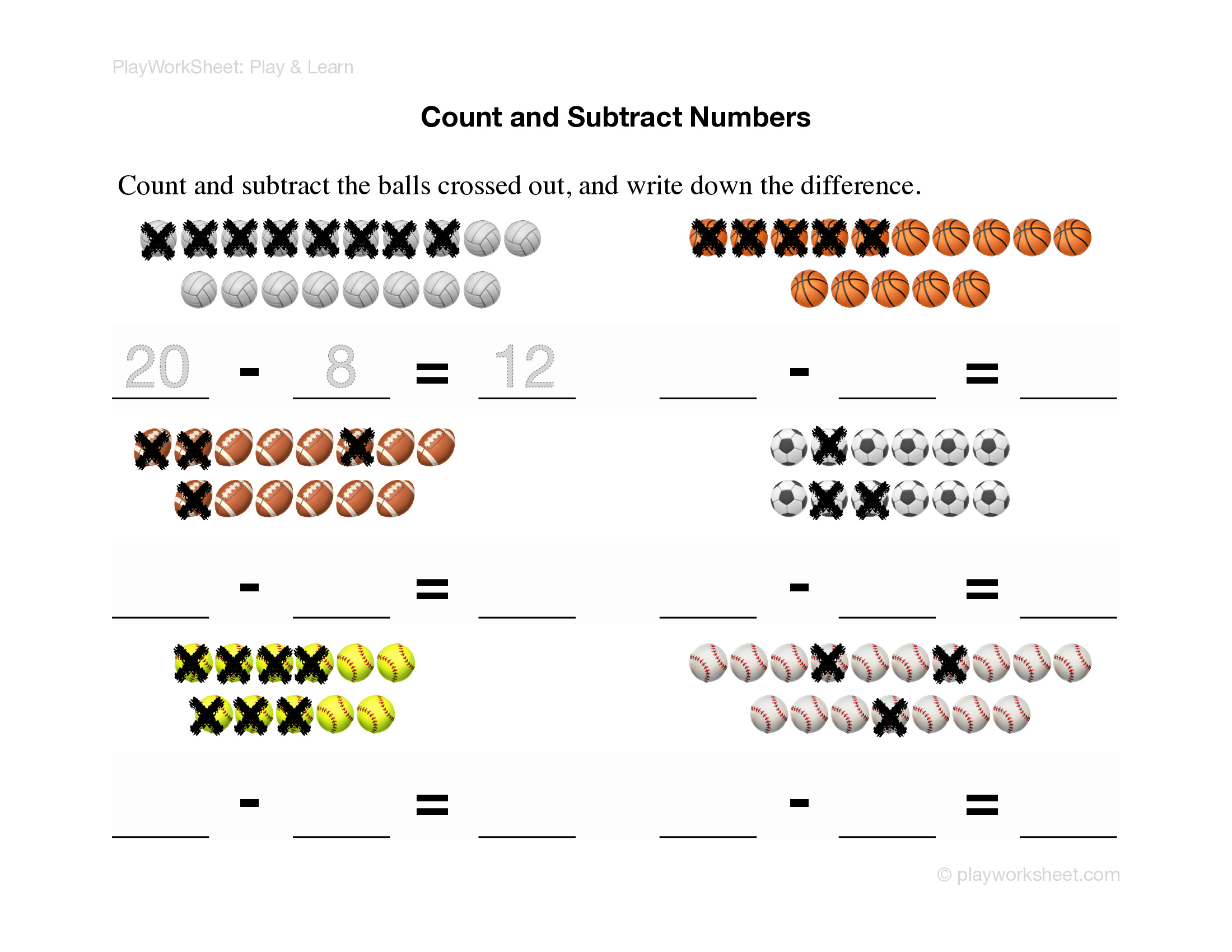 Count and Subtract Numbers by Crossing Out - Page 2