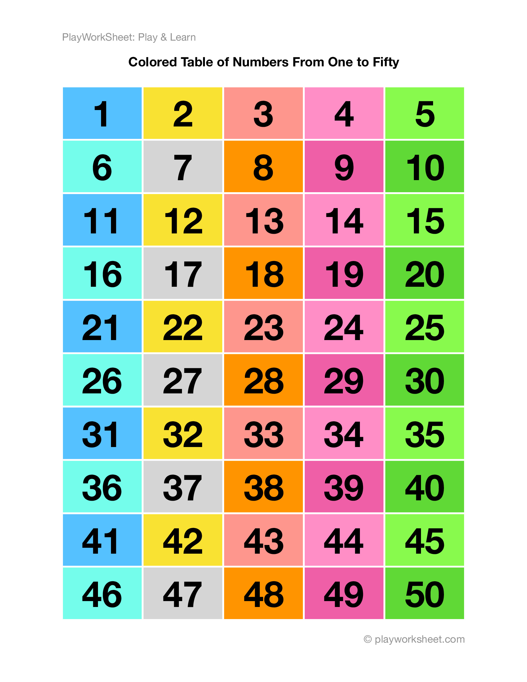 Number Chart To 50
