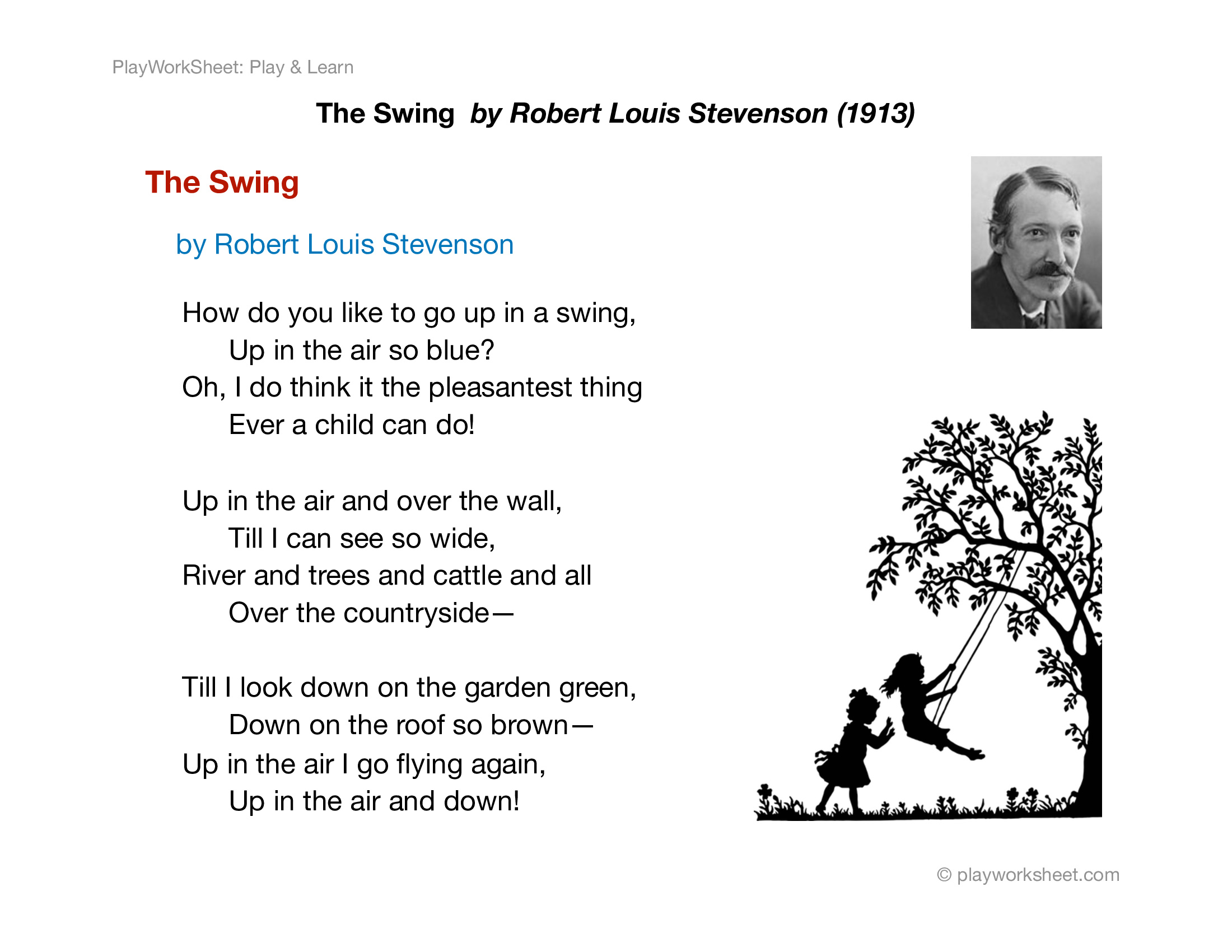 Swinging into Imagination "The Swing" by Robert Louis Stevenson Free Printables for Kids