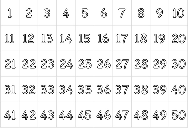 Number Table: From One to Fifty | Free Printables for Kids
