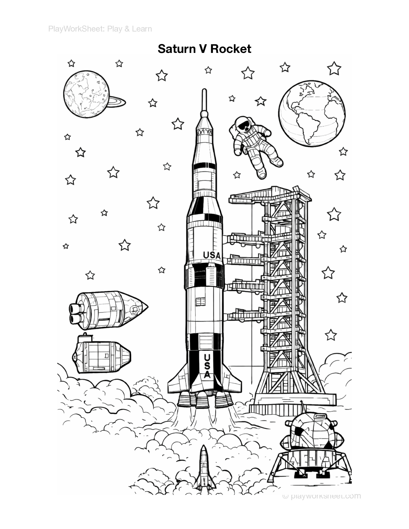 Saturn V Rocket Coloring Pages - Page 1