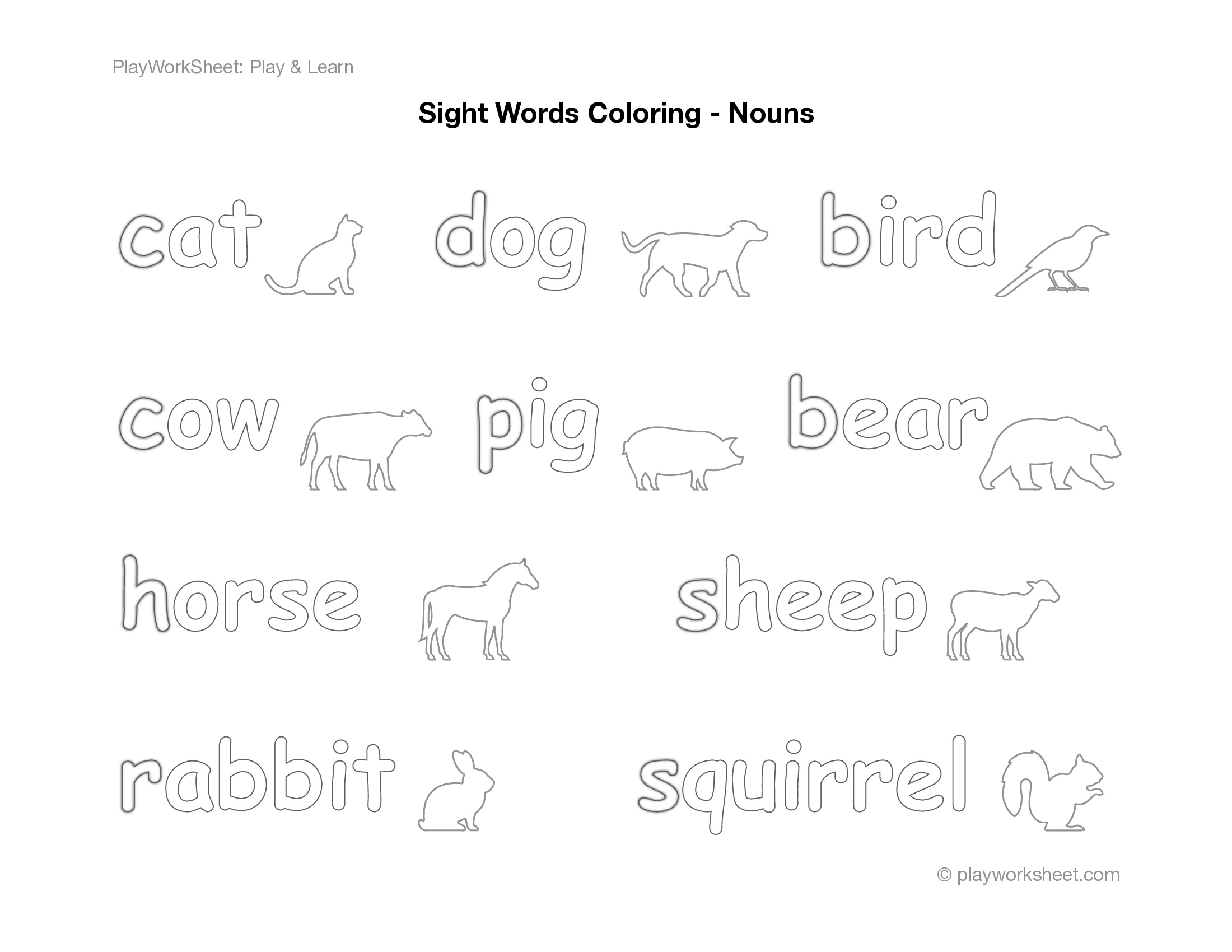 Sight Words: Animals, Foods, and Other Nouns - Page 1