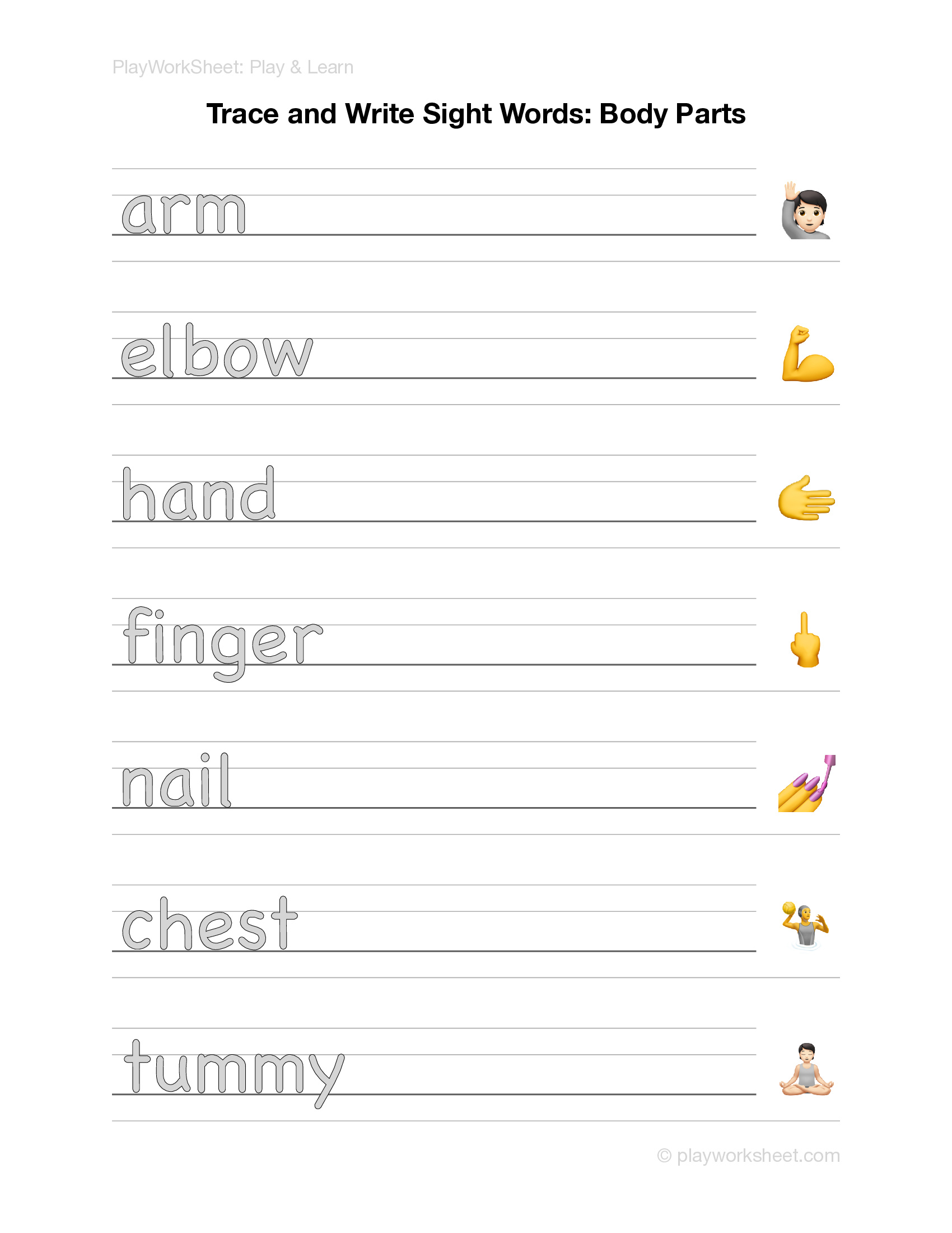 Trace and Write Sight Words: Body Parts - Page 2