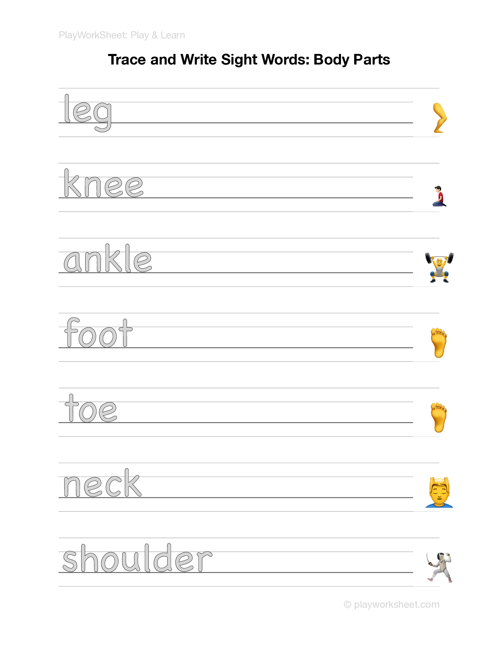 Trace and Write Sight Words: Body Parts - Page 3