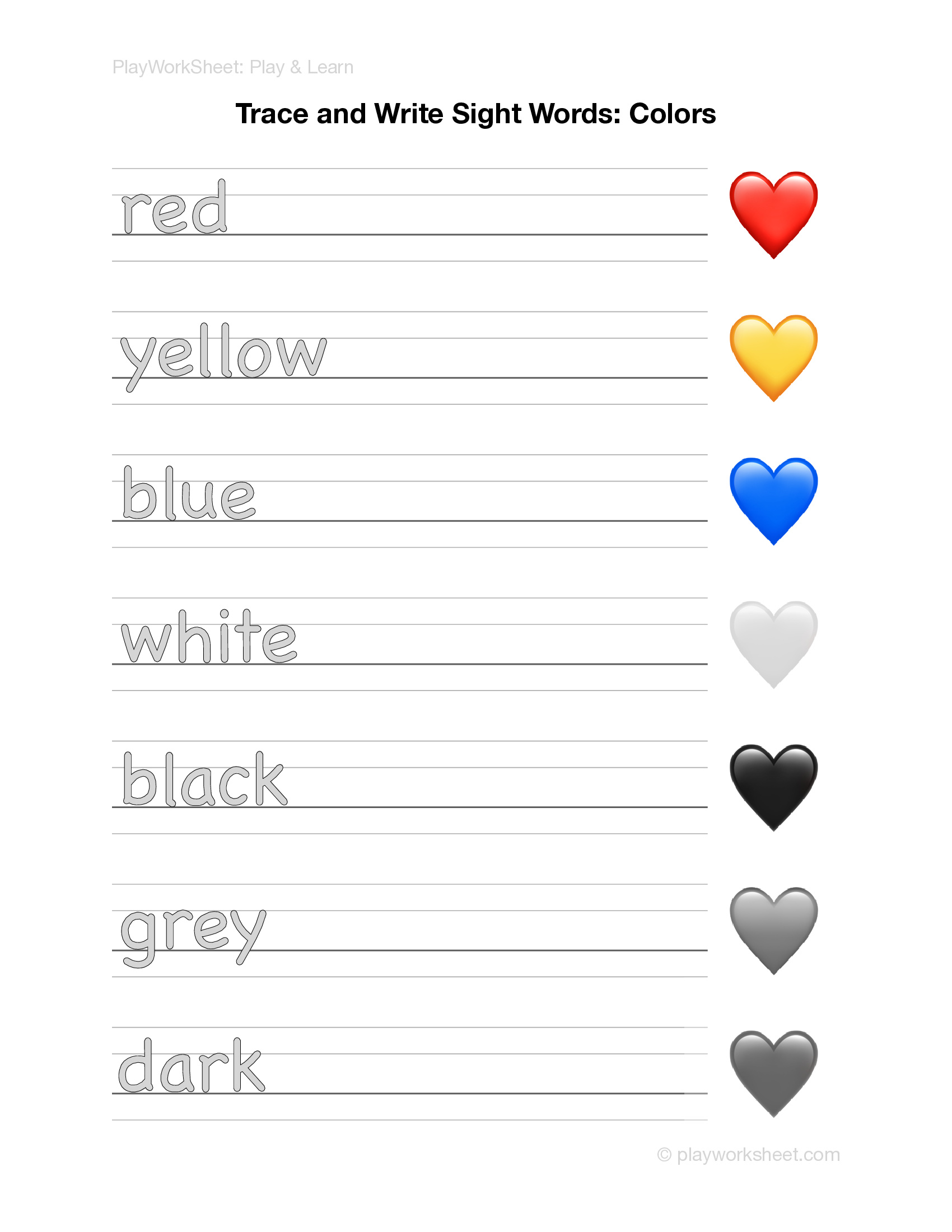 Sight Words Tracing Worksheet: Colors - Page 1