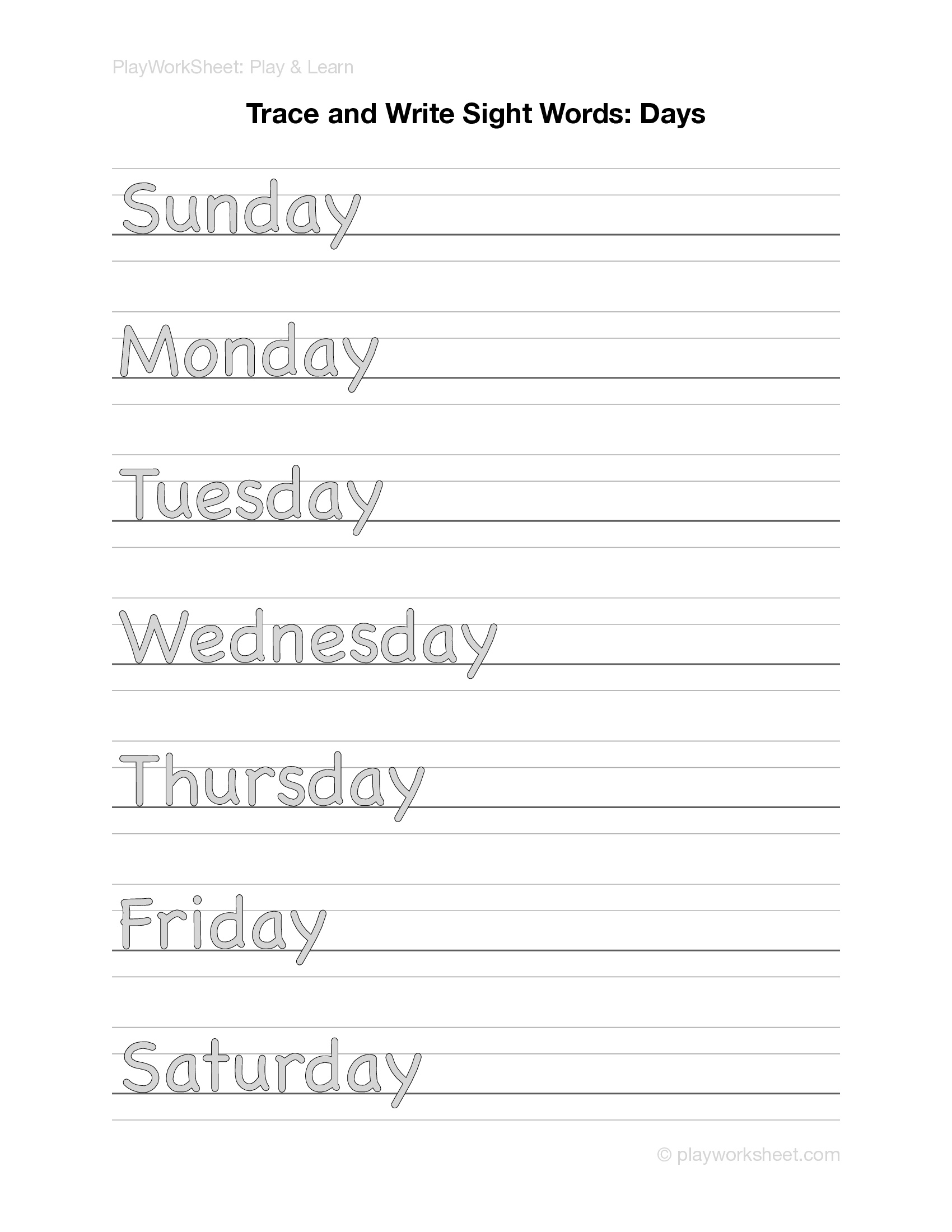 Trace and Write Sight Words: Days and Months - Page 1