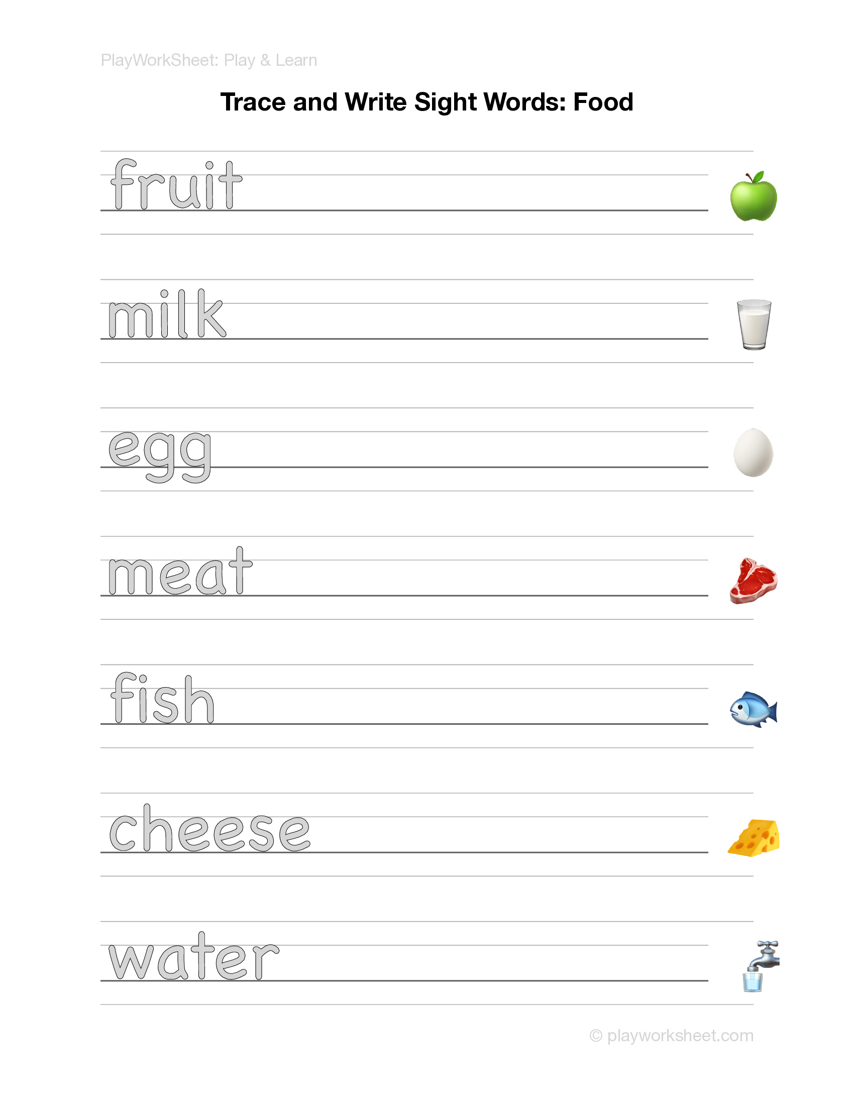 Trace and Write Sight Words: Food - Page 1