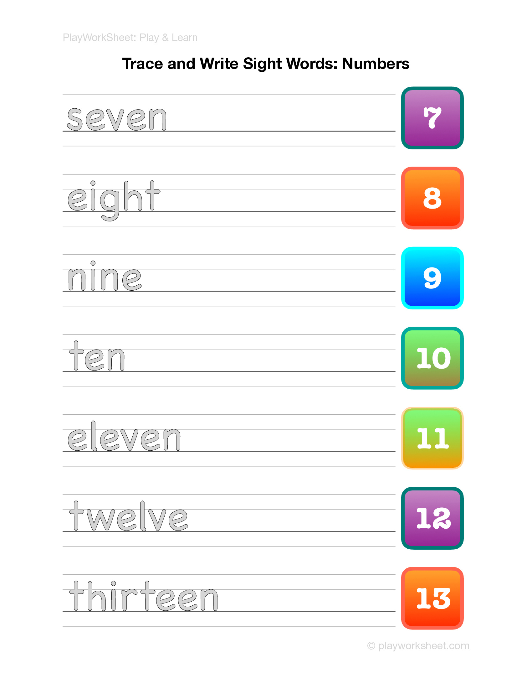Sight Words Tracing Worksheet: Numbers - Page 2