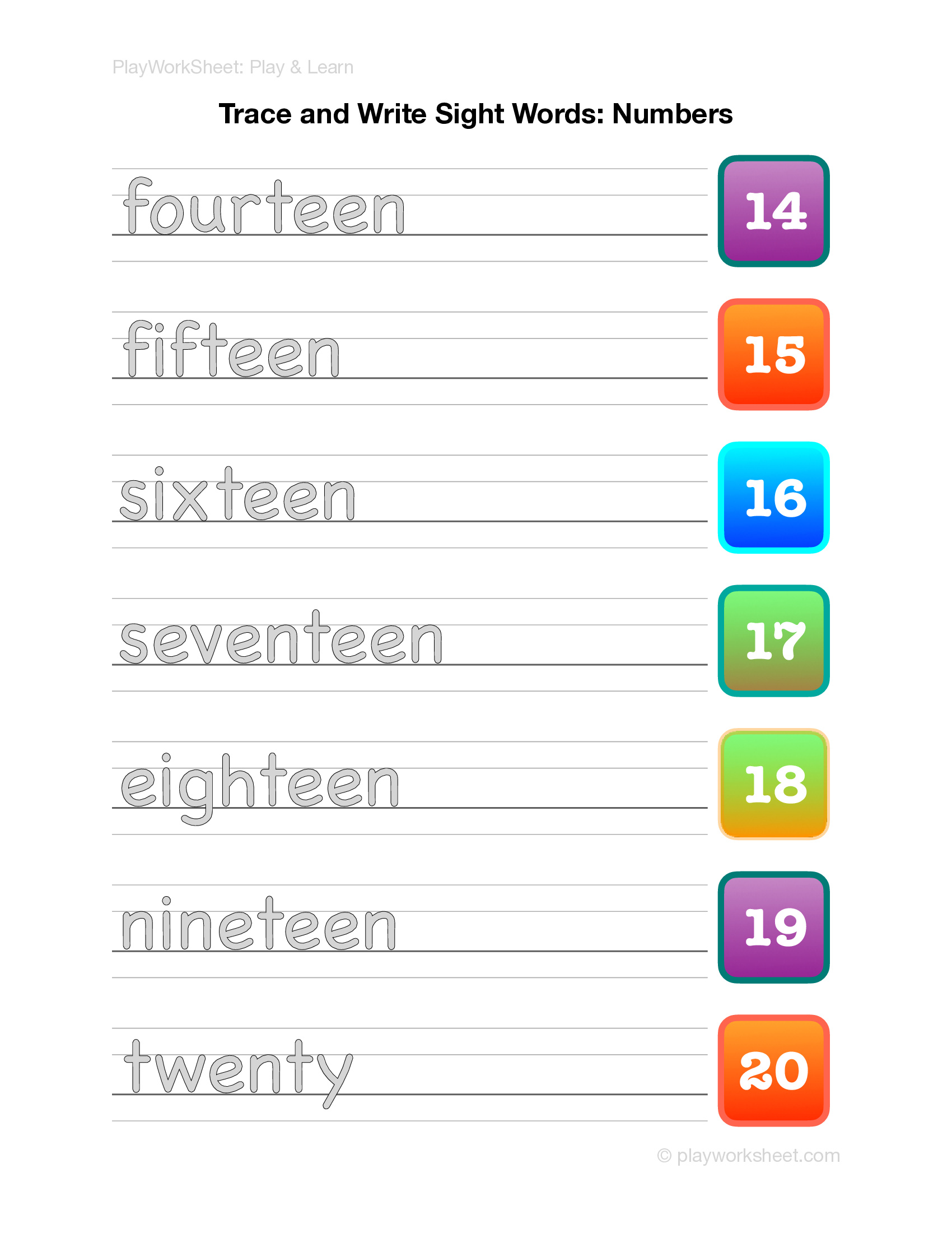 Sight Words Tracing Worksheet: Numbers - Page 3