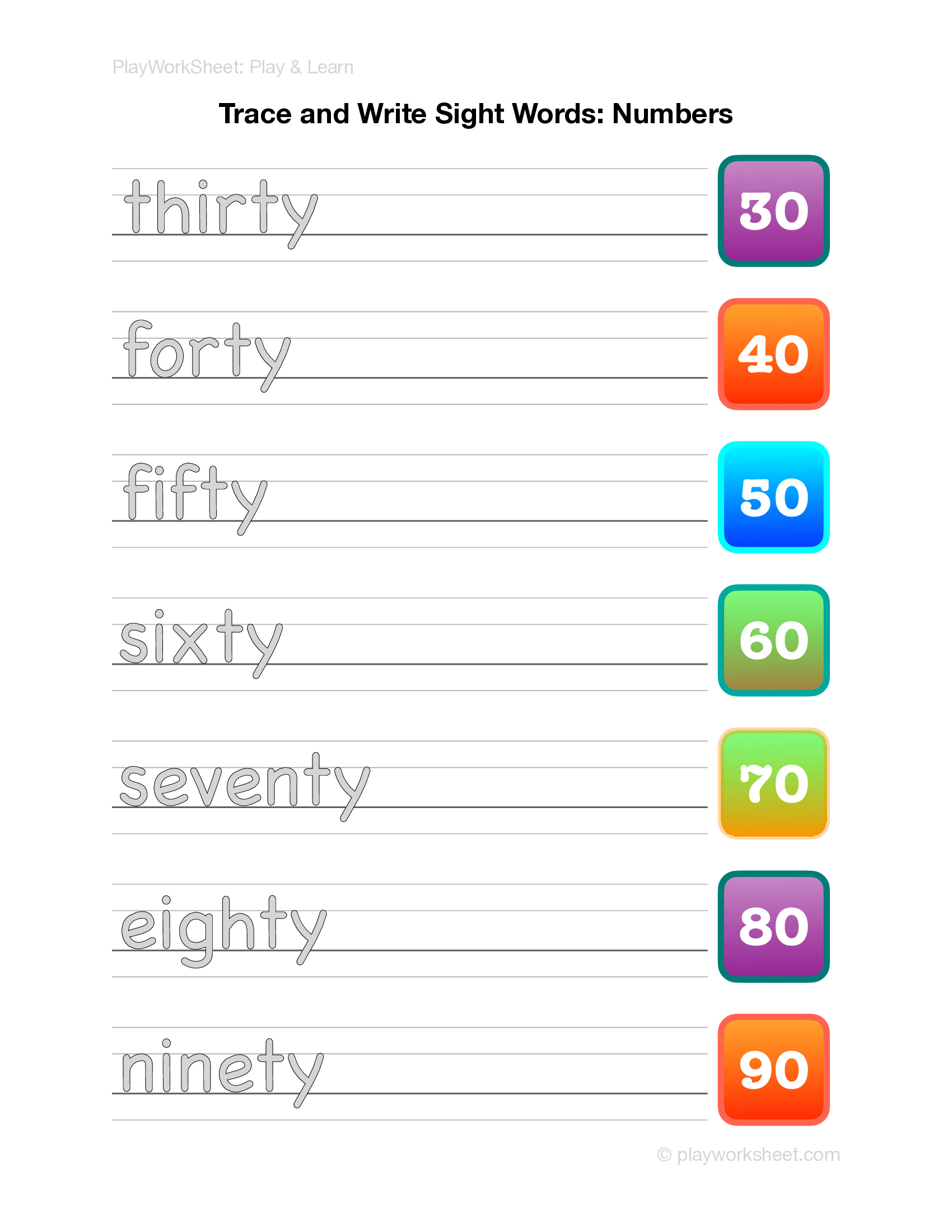 Sight Words Tracing Worksheet: Numbers - Page 4