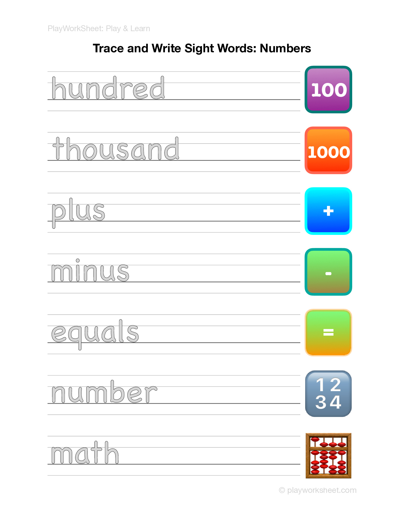 Sight Words Tracing Worksheet: Numbers - Page 5