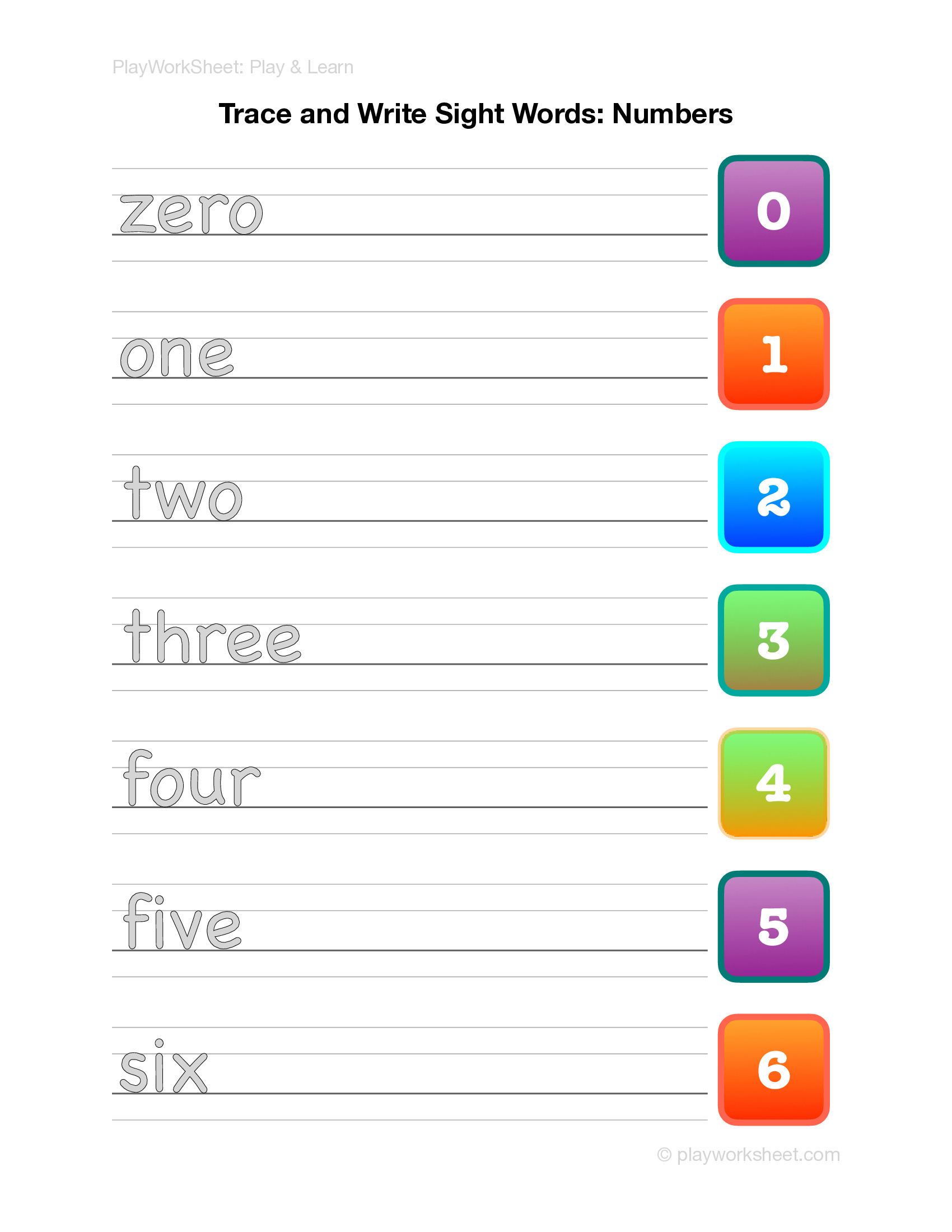 Sight Words Tracing Worksheet: Numbers - Page 1