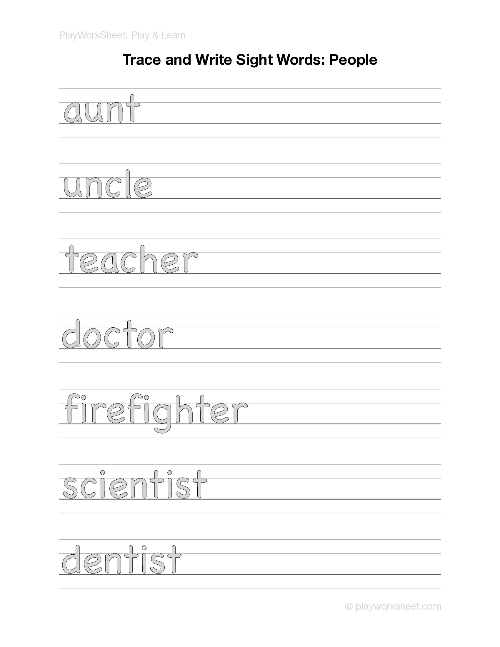 Trace and Write Sight Words: People - Page 2