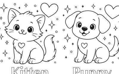 Kitten and Puppy Coloring Pages
