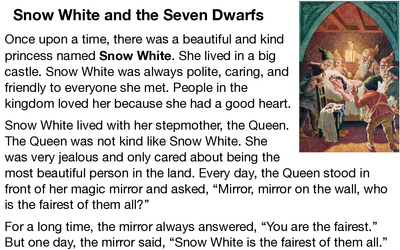 Snow White and the Seven Dwarfs Reading Worksheet