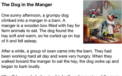 The Dog in the Manger Fable Reading Comprehension