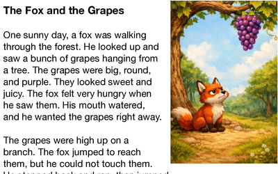 The Fox and the Grapes Fable Reading Comprehension