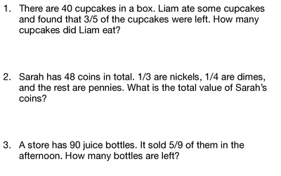 Fraction Word Problems Worksheet