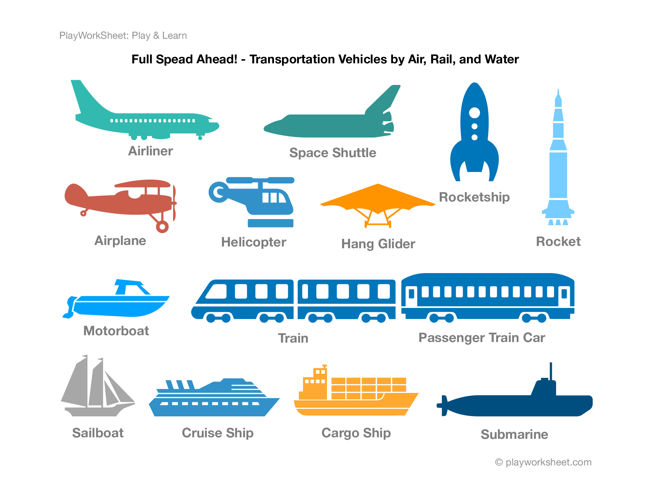 Transportation Vehicles By Air Rail And Water Free Printables For Kids