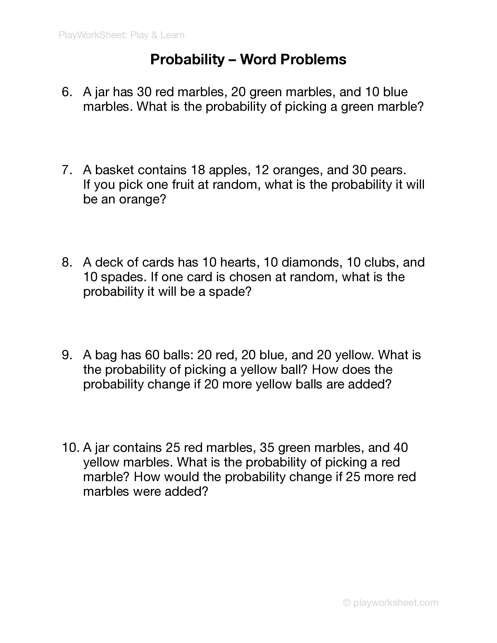 Probability Word Problems Worksheet - Page 2