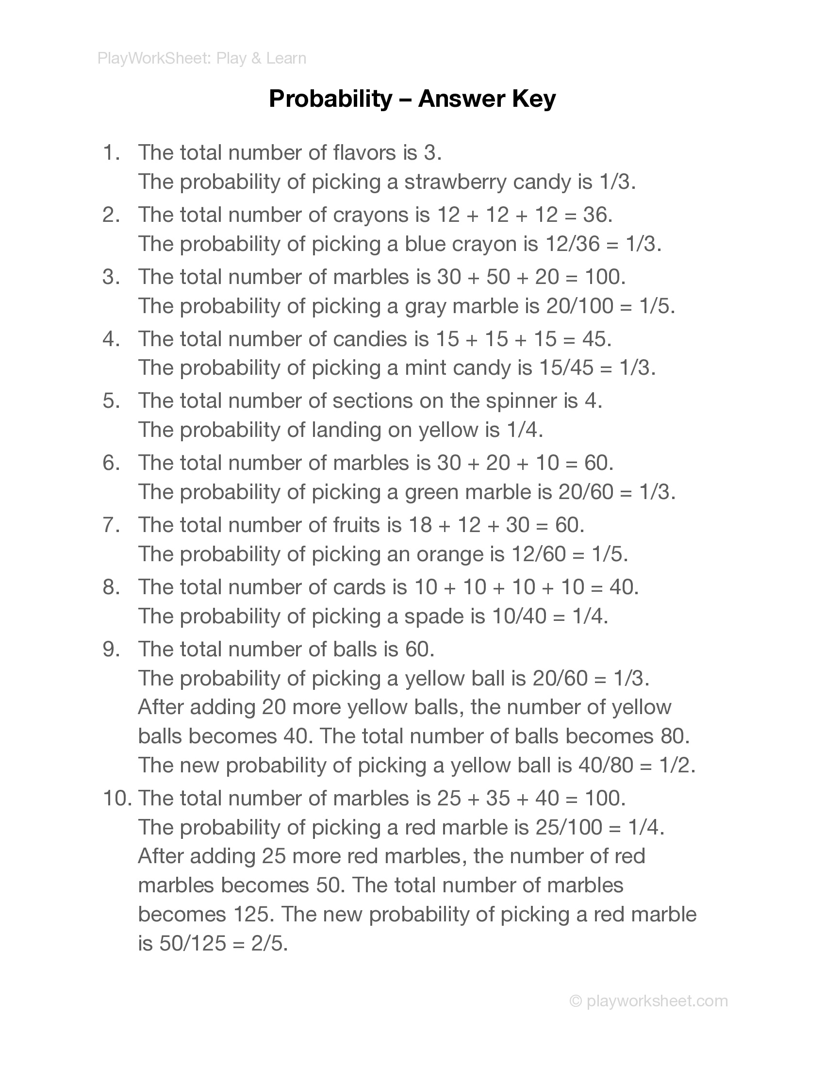 Probability Word Problems Worksheet - Page 3