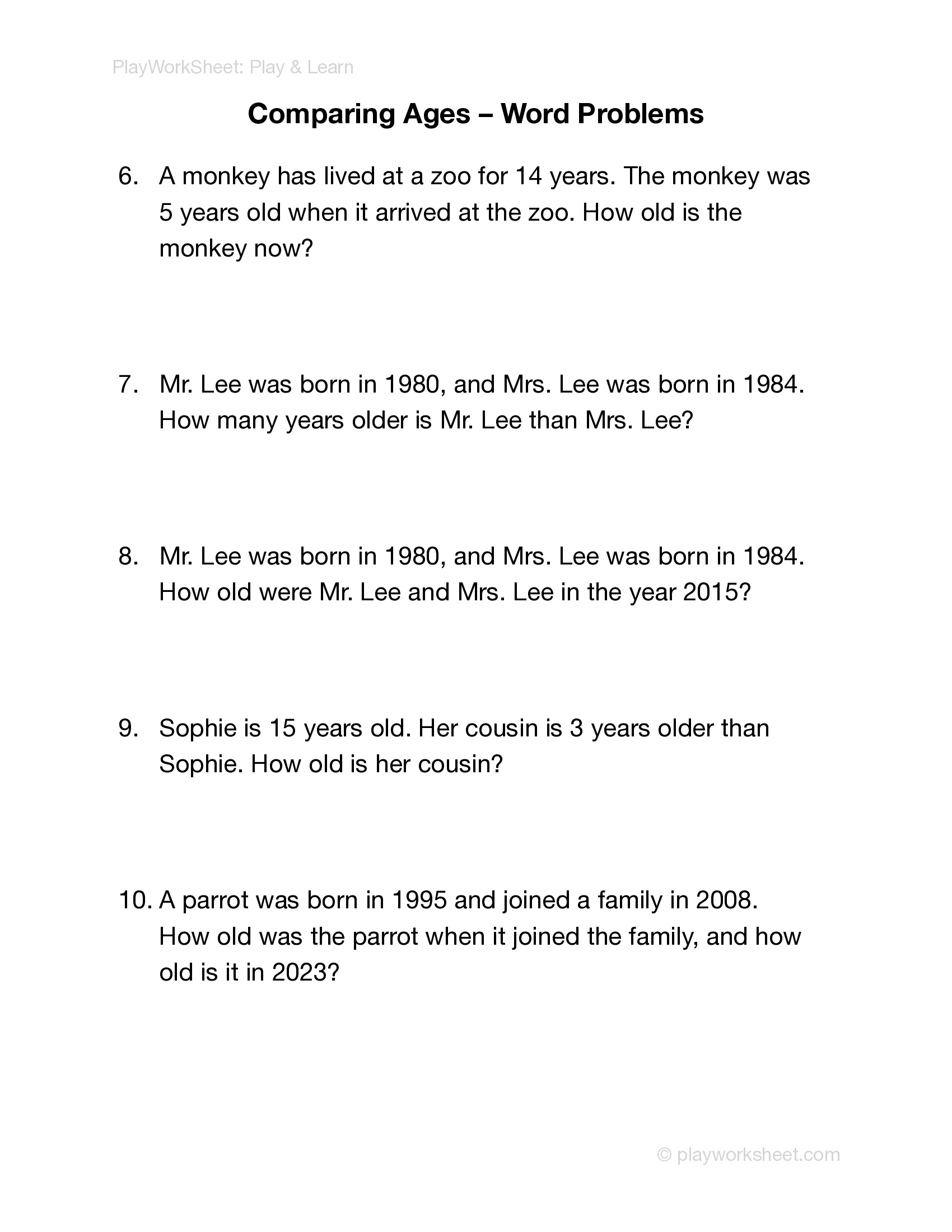 Comparing Ages Word Problems - Page 2