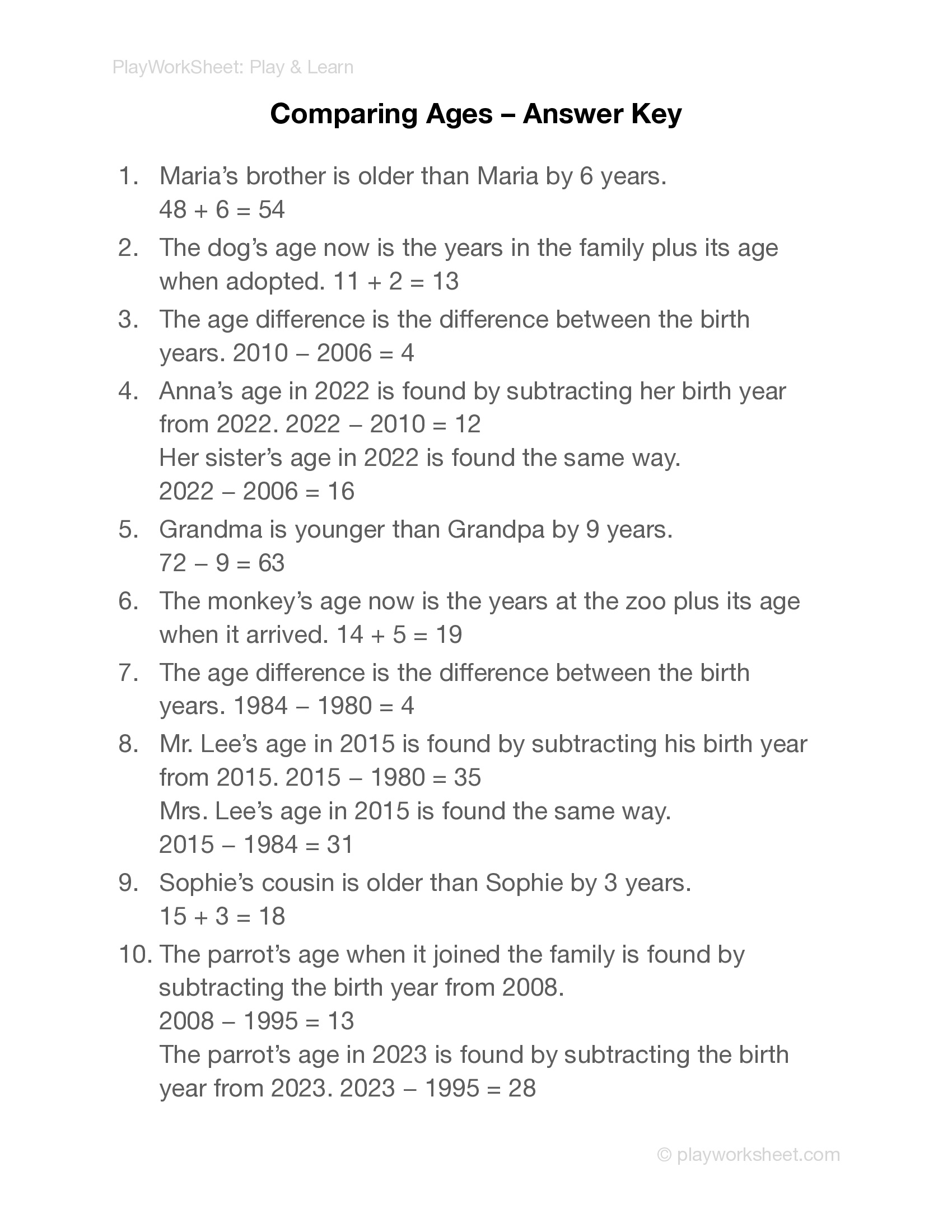 Comparing Ages Word Problems - Page 3