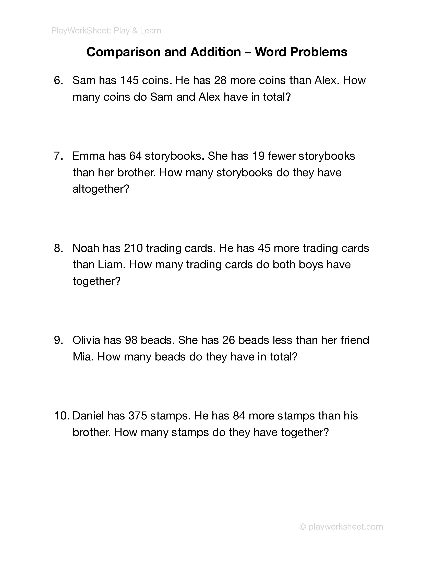 Comparison and Addition Word Problems - Page 2