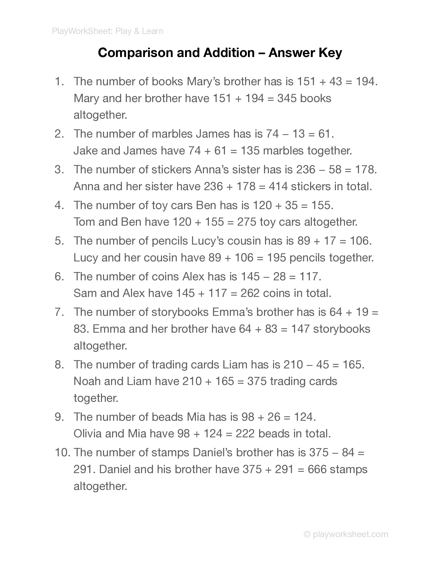 Comparison and Addition Word Problems - Page 3