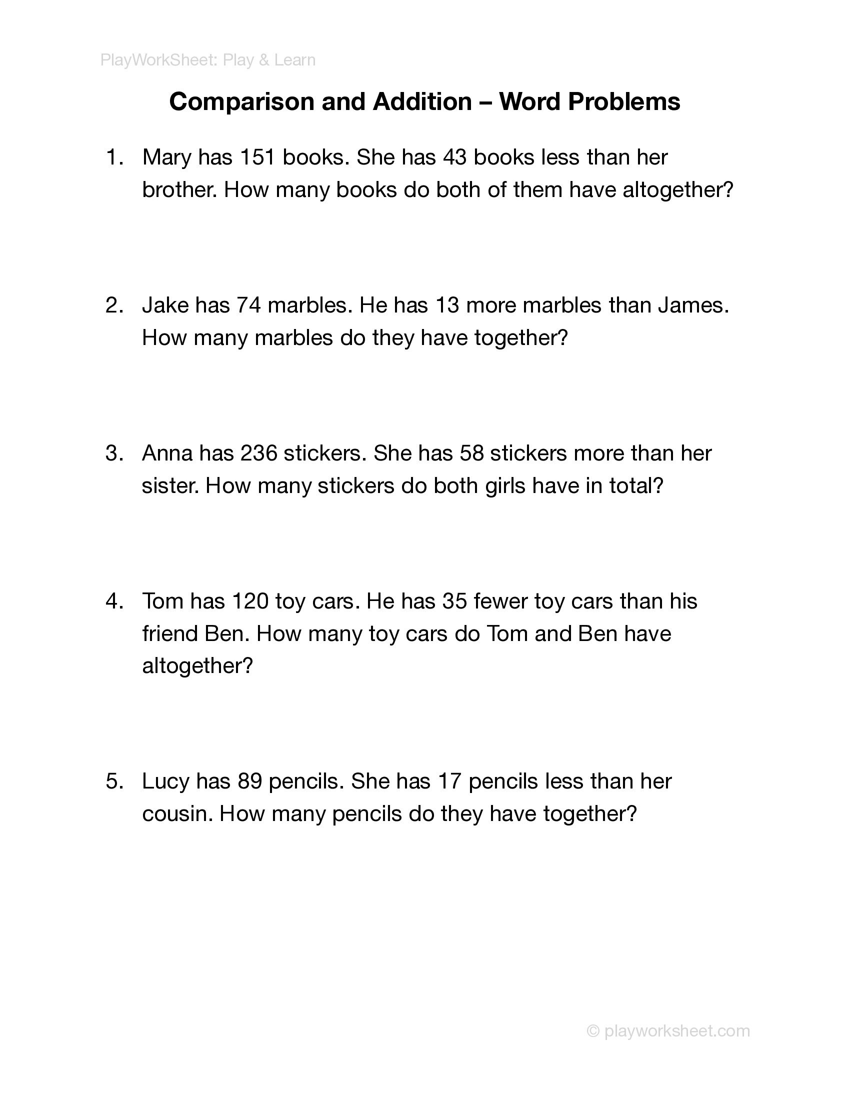 Comparison and Addition Word Problems - Page 1