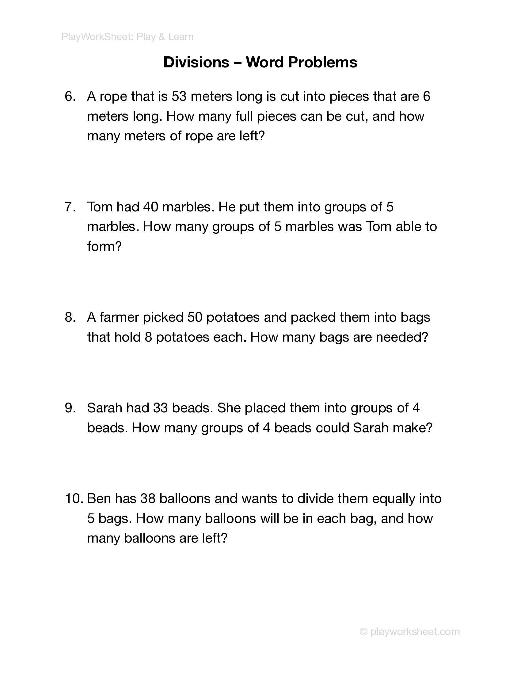 Division Word Problems - Page 2