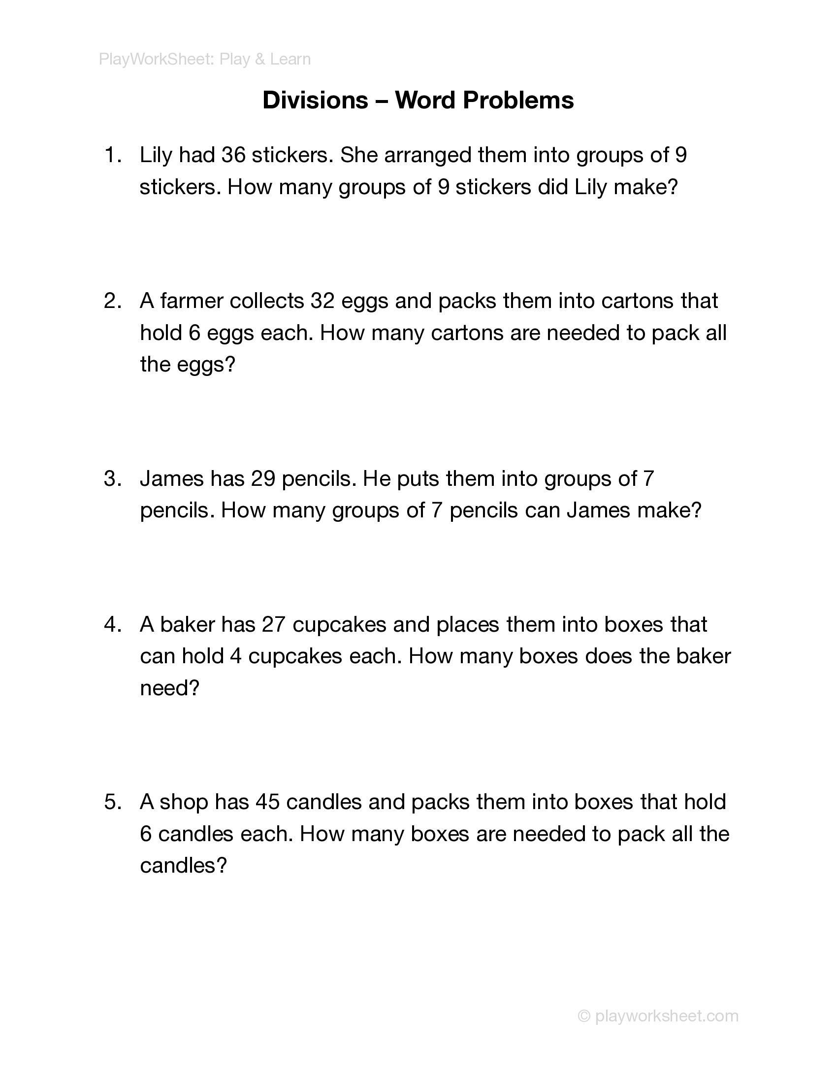 Division Word Problems - Page 1