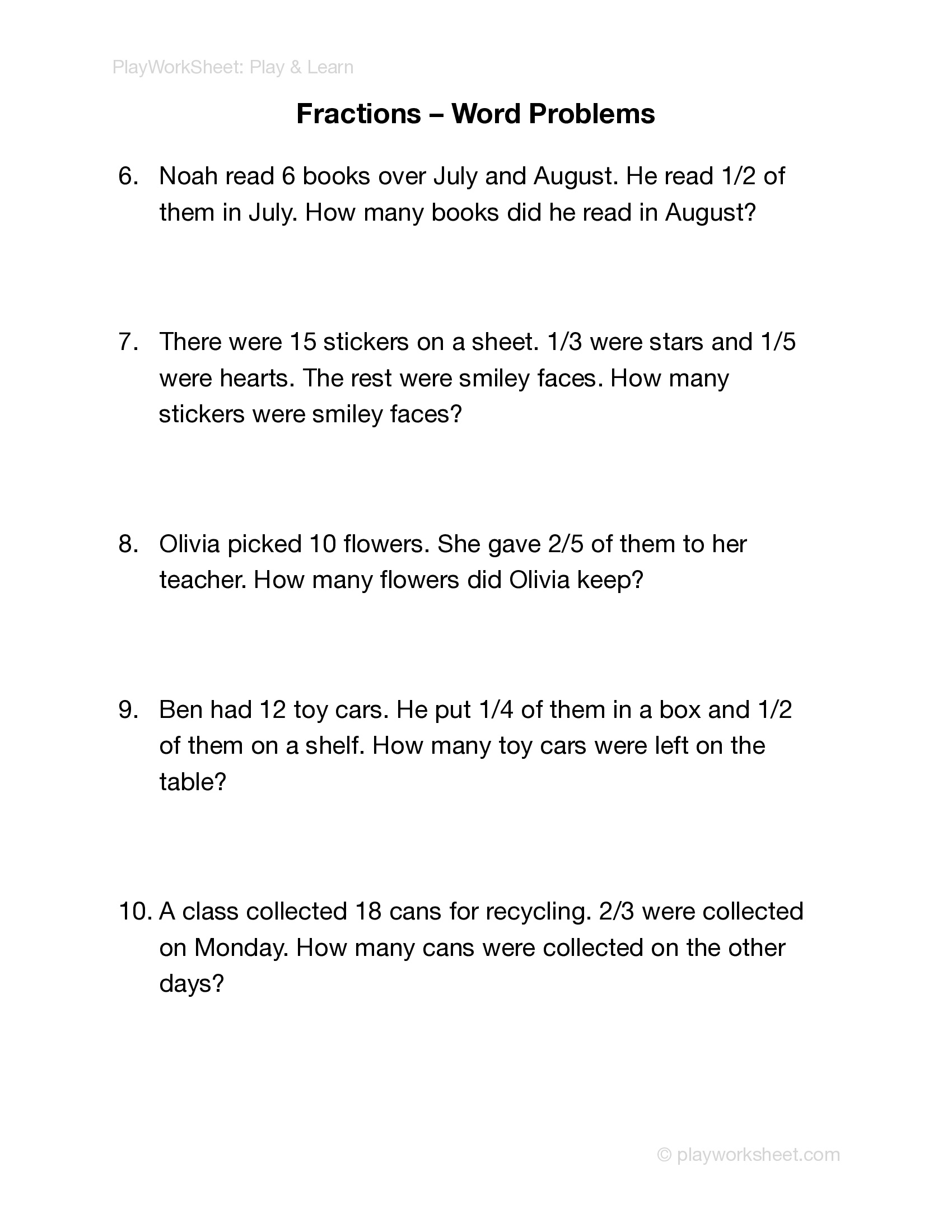 Fraction Word Problems - Page 2