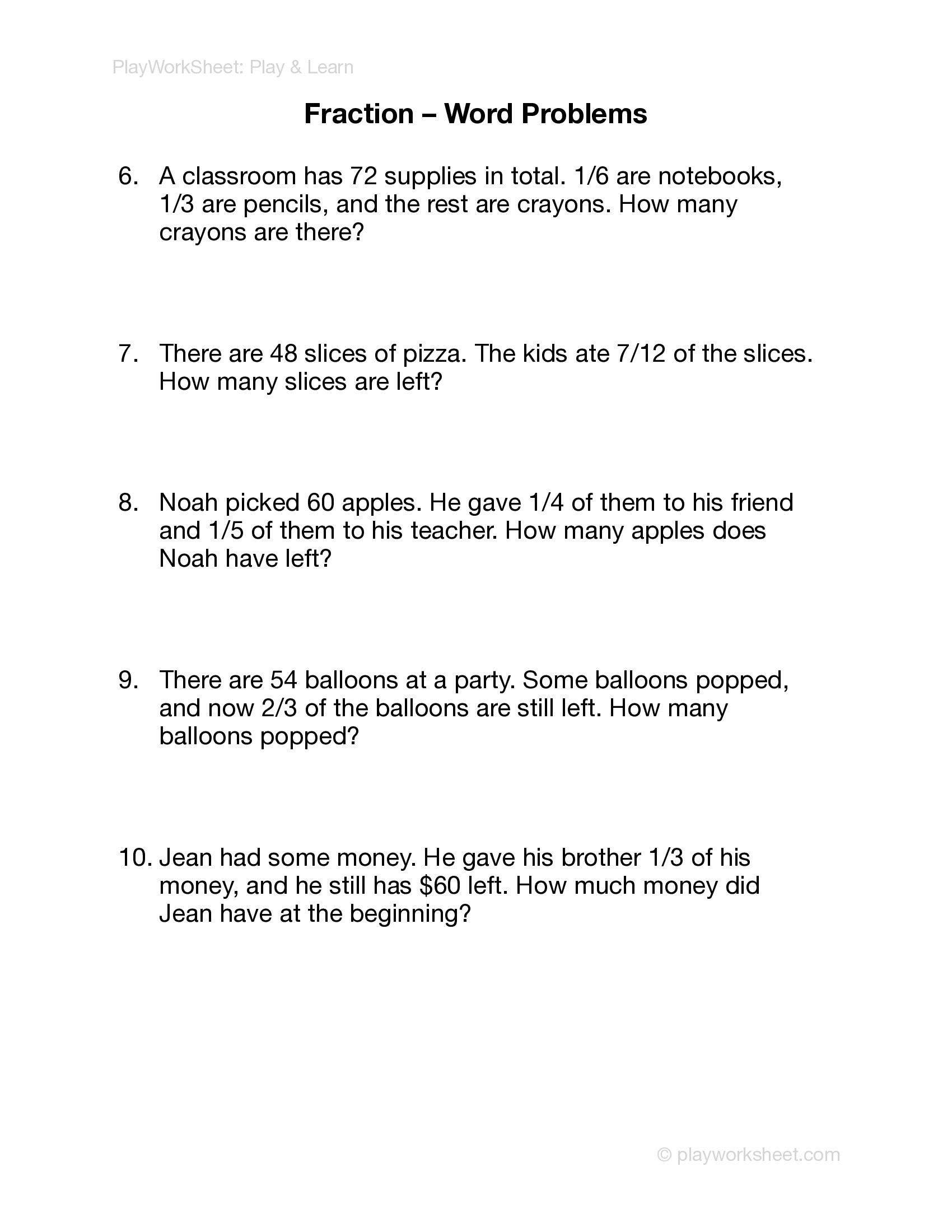 Fraction Word Problems Worksheet - Page 2