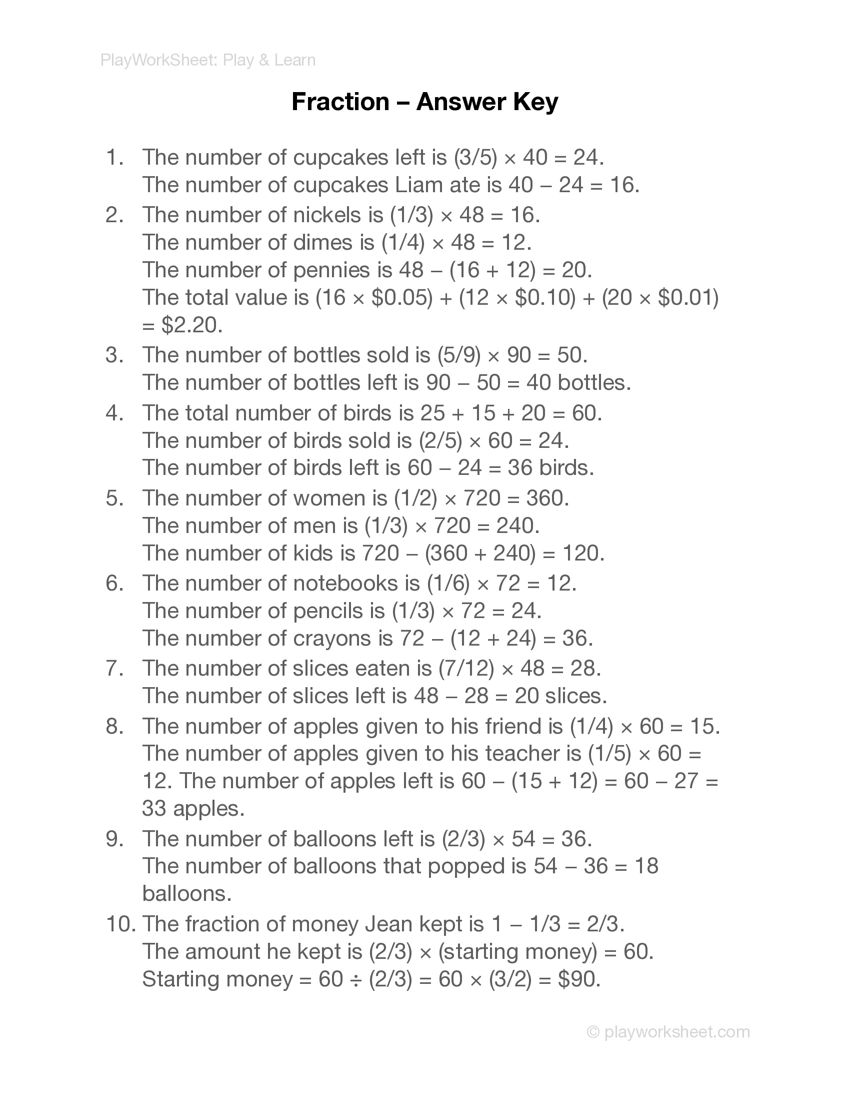 Fraction Word Problems Worksheet - Page 3