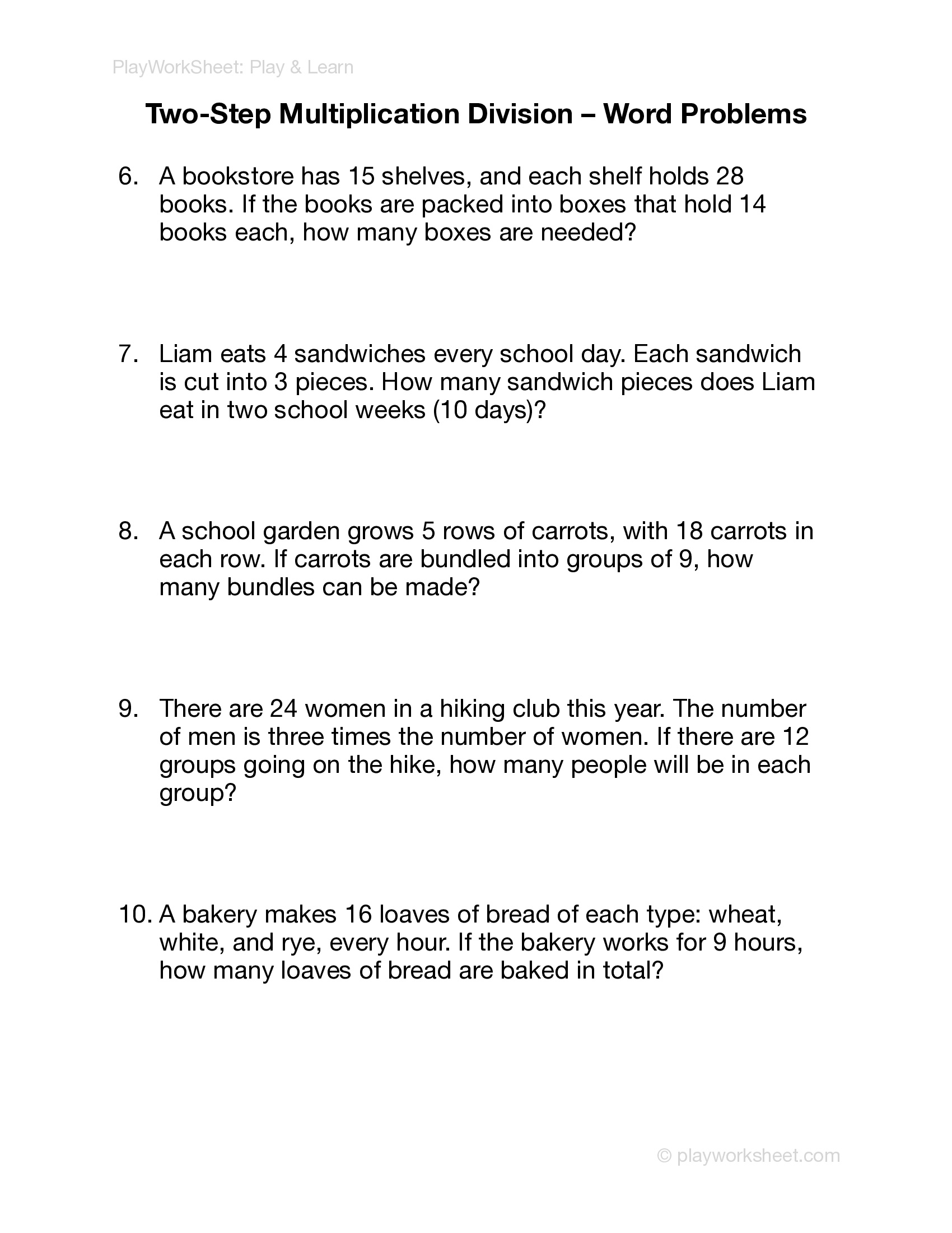 Two-Step Multiplication and Division Word Problems - Page 2