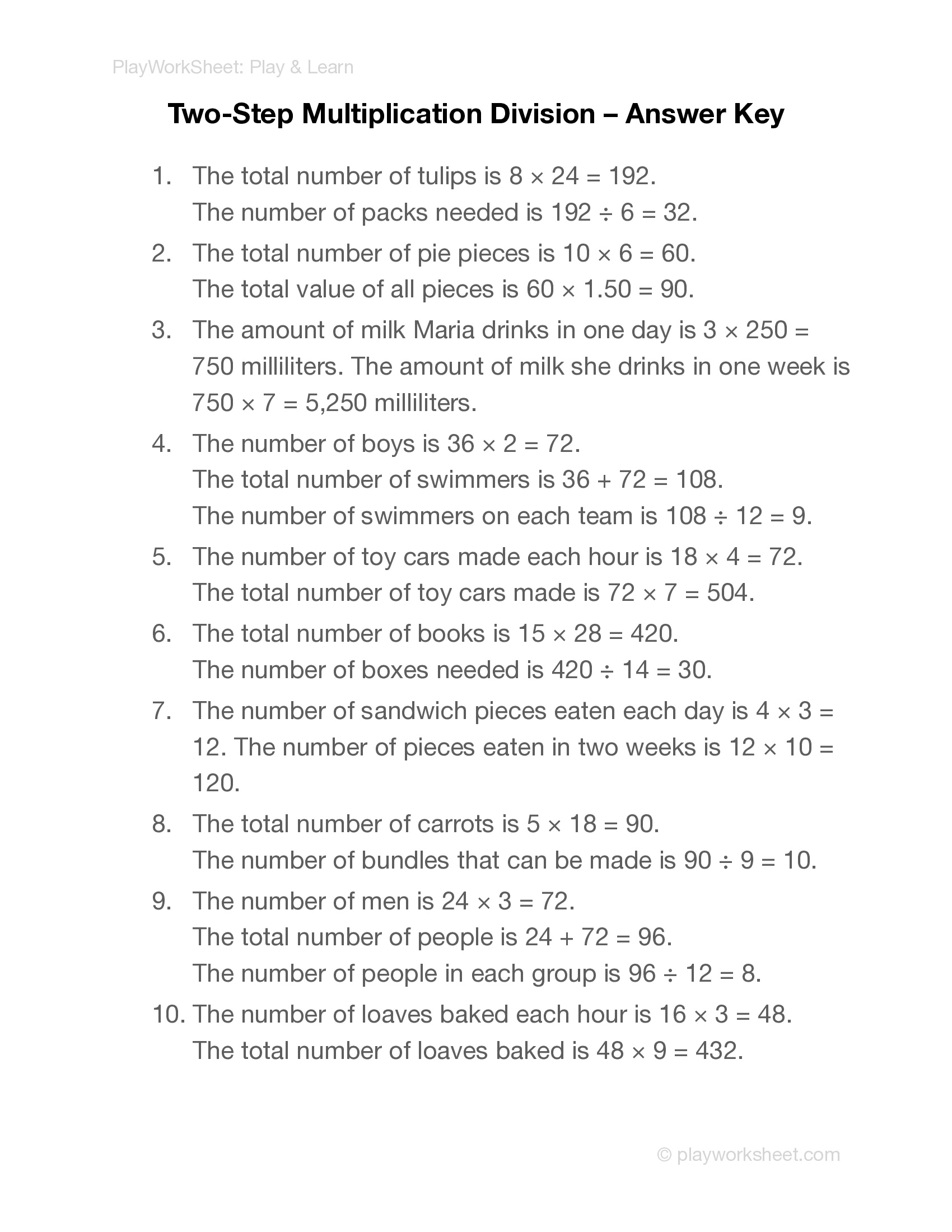 Two-Step Multiplication and Division Word Problems - Page 3