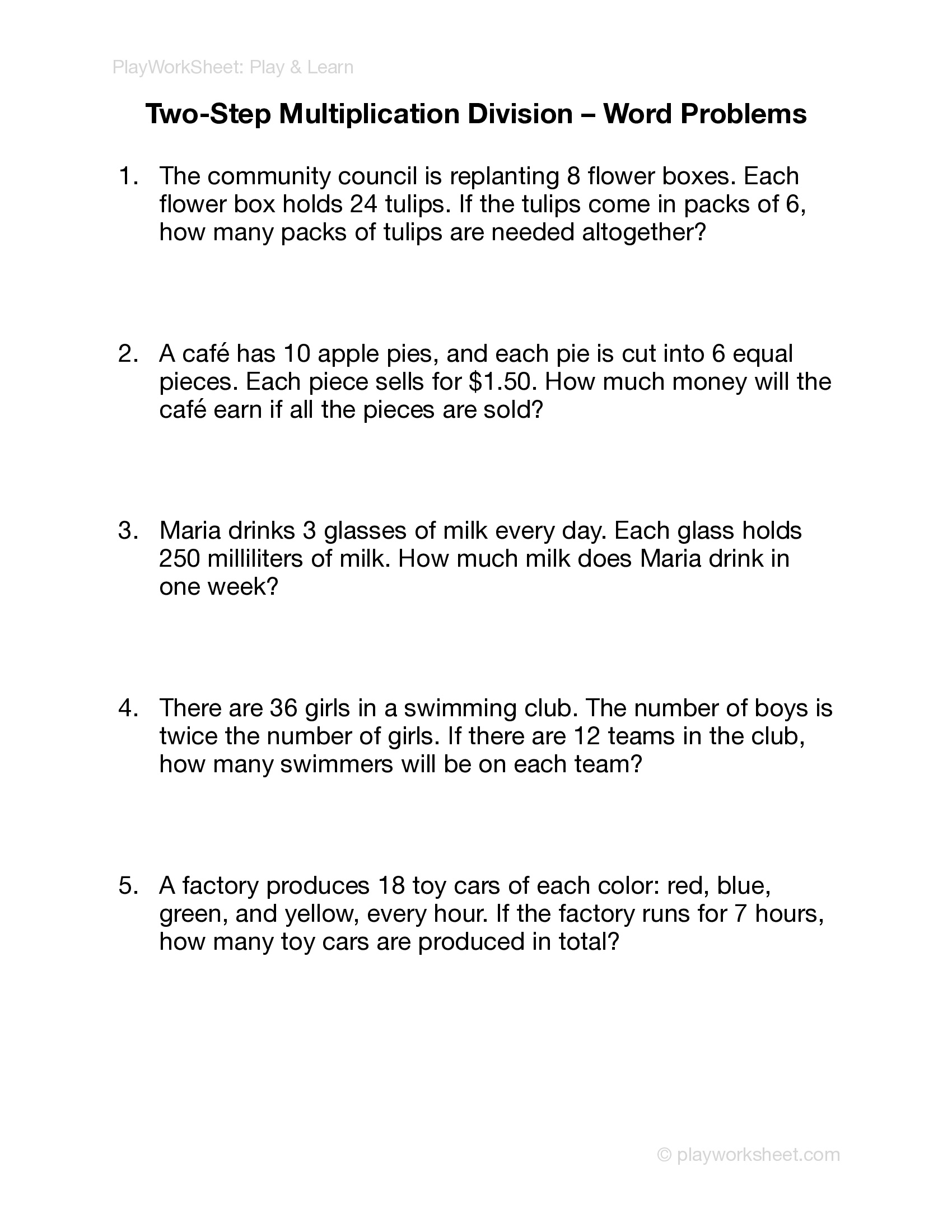 Two-Step Multiplication and Division Word Problems - Page 1